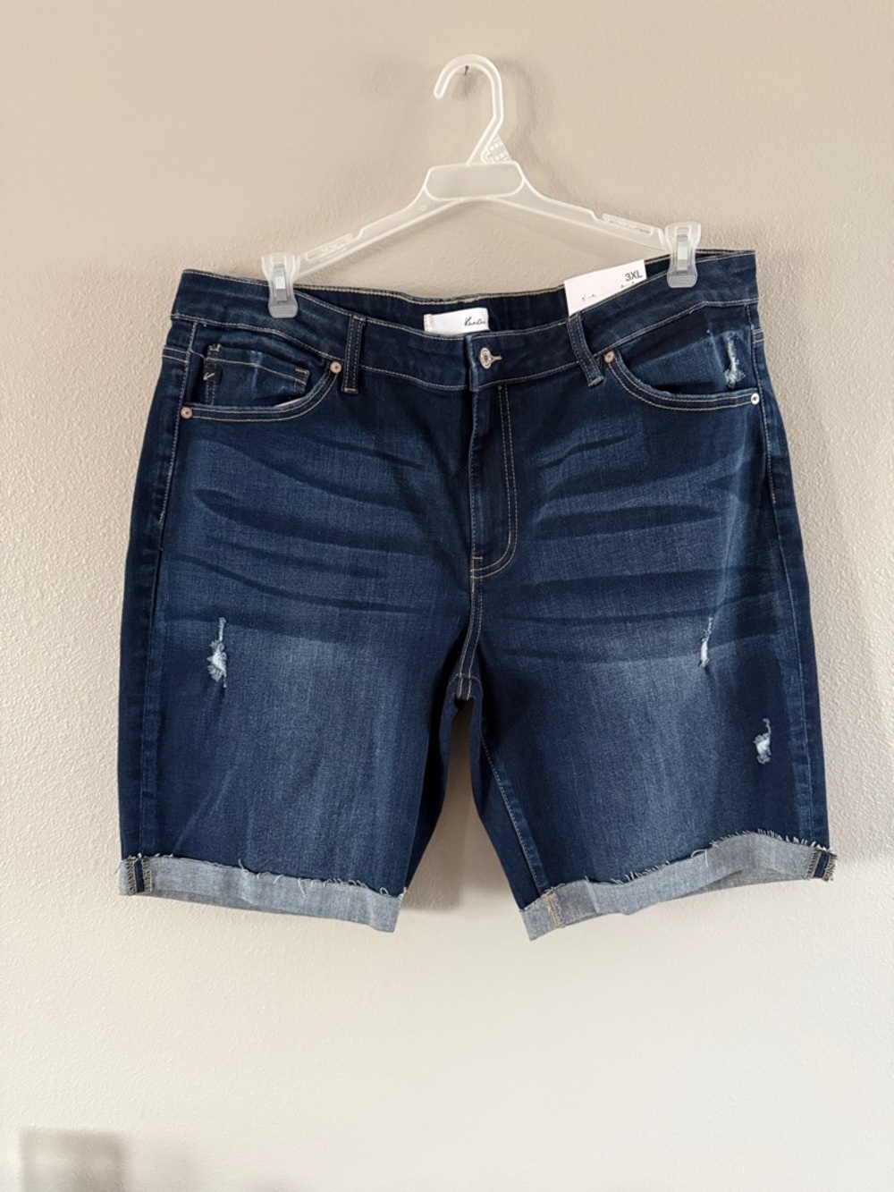 KanCan Dark Blue Denim Shorts with Contrast Stitching